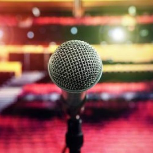 Microphone on stage in concert hall theater